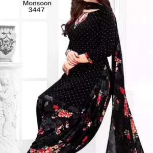 Women's Black Micro Printed Crepe Suits & Dress Materials