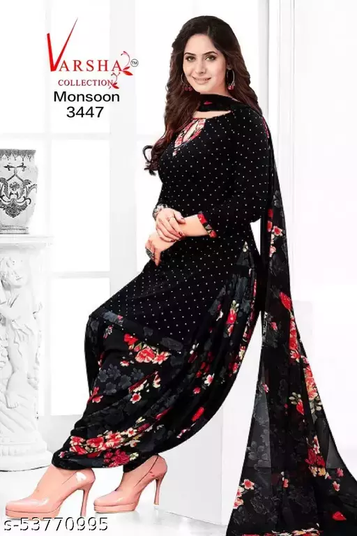 Women's Black Micro Printed Crepe Suits & Dress Materials