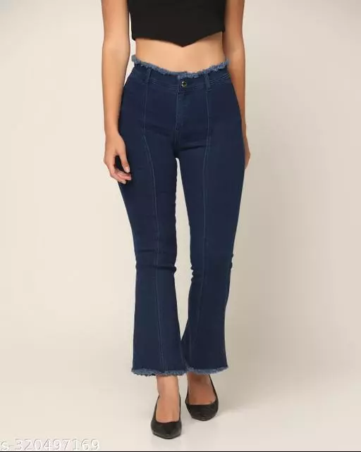 Premium Tapered Fit Stretchable Dark Blue Bell Bottom Jeans From Zenday Casual